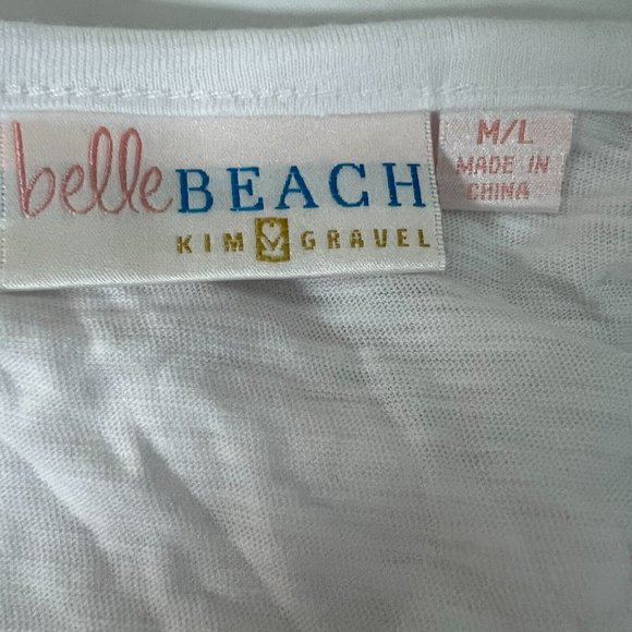 Belle Beach by Kim Gravel Cover Up ~ sz M/L Slub Knit Tie FrontWhite A499680 - Picture 2 of 6